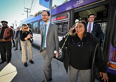 Photo of Mayor exiting a WeGo bus