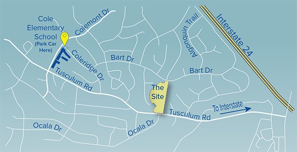 Tusculum Road Park site and surrounding areas map