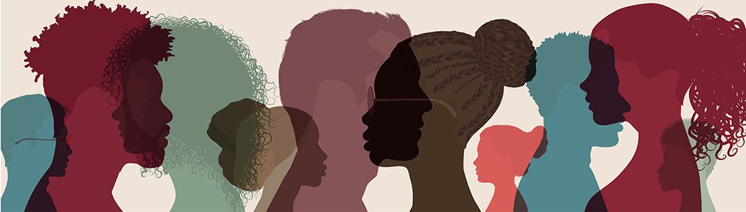 colorful illustration of silhouettes of people's heads viewed from the side