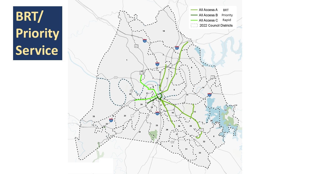Bus Rapid Transit/Priority Service Impact Map