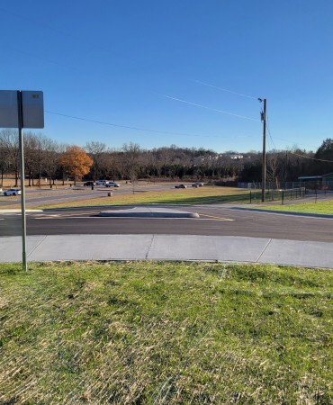Blue Hole Road and Pettus Road roundabout project complete. View into Orchard Park