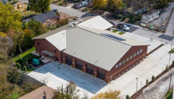 Aerial/drone view of Fire Station 21 building