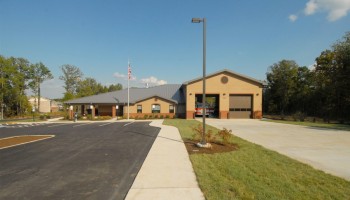 Front of Fire Station 35 building seen from a distance