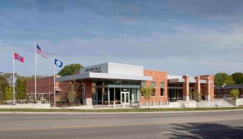 Midtown Hills Police Precinct left corner and front entrance of building