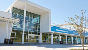 Front entrance (from left corner) view of Southeast Davidson Library and Community Center building