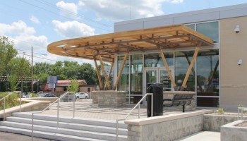 Front steps and entrance of West Police Precinct building