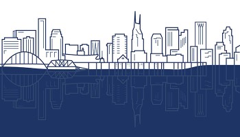 line illustration of the Nashville skyline and its reflection in the river