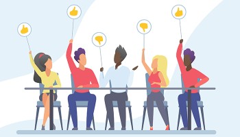 illustration of people sitting at table voting