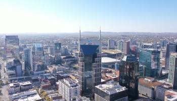 aerial view of Nashville prominently featuring the AT&T building