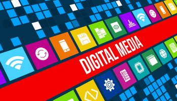 Digital Media graphic with various colorful icons