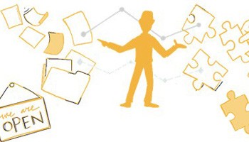 illustration of person in the middle of puzzle pieces and paper documents