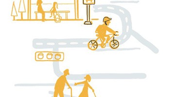 illustration of various forms of transit including biking and bus
