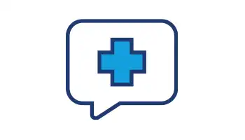 Decorative: graphic of a speech bubble with a first aid icon in the middle