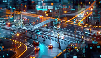 Photo: Night view of busy traffic intersection in a large city