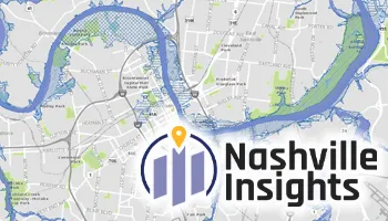 Map of Nashville with river curves and Nashville Insights logo