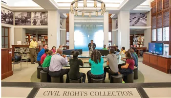 People gathered at the civil rights room