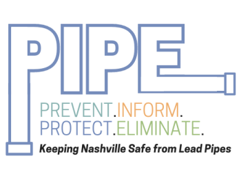 PIPE graphically spelled out using pipes. PIPE stands for Prevent- Inform-Protect-Eliminate.  Keeping Nashville Safe from Lead Pipes