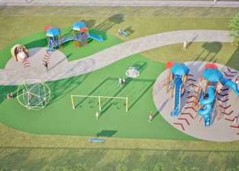 Aerial rendering of Trinity Hills Playground