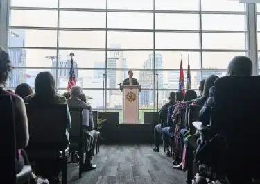 Mayor O'Connell addresses the city