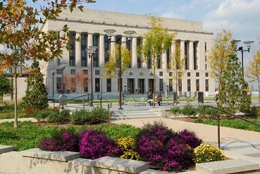 Flowers and plants in front of the Metro Courthouse