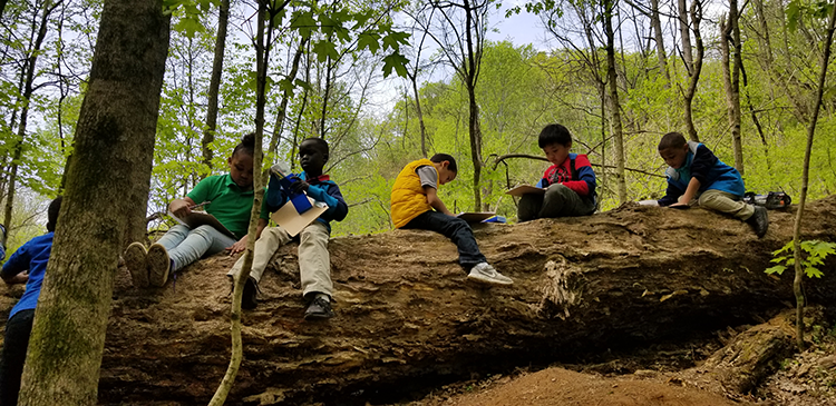 Kids log journaling in Warner Parks