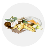 examples of food scraps including banana peels, apple core, eggshells, used teabags, and corn husks