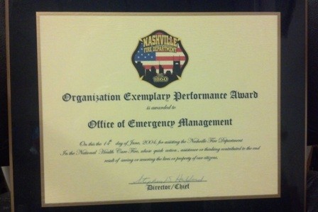 Certificate for assistance with nursing home fire in 2004