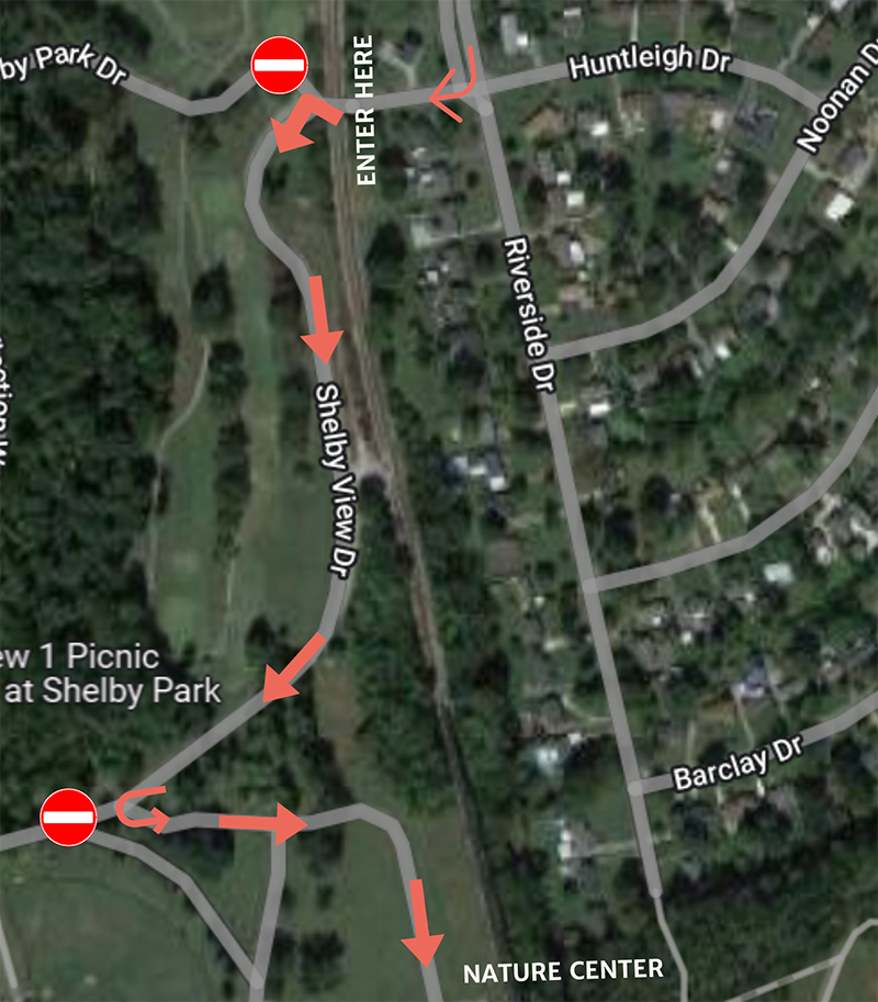 map showing Shelby Park access route for November 12