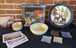Student and staff pottery, paintings and cards