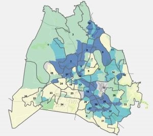 Map of Davidson County by Social Vulnerability index