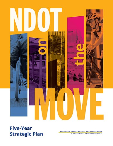 Cover page for NDOT on the Move plan with images of multimodal transportation options