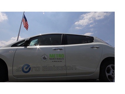electric car with american flag
