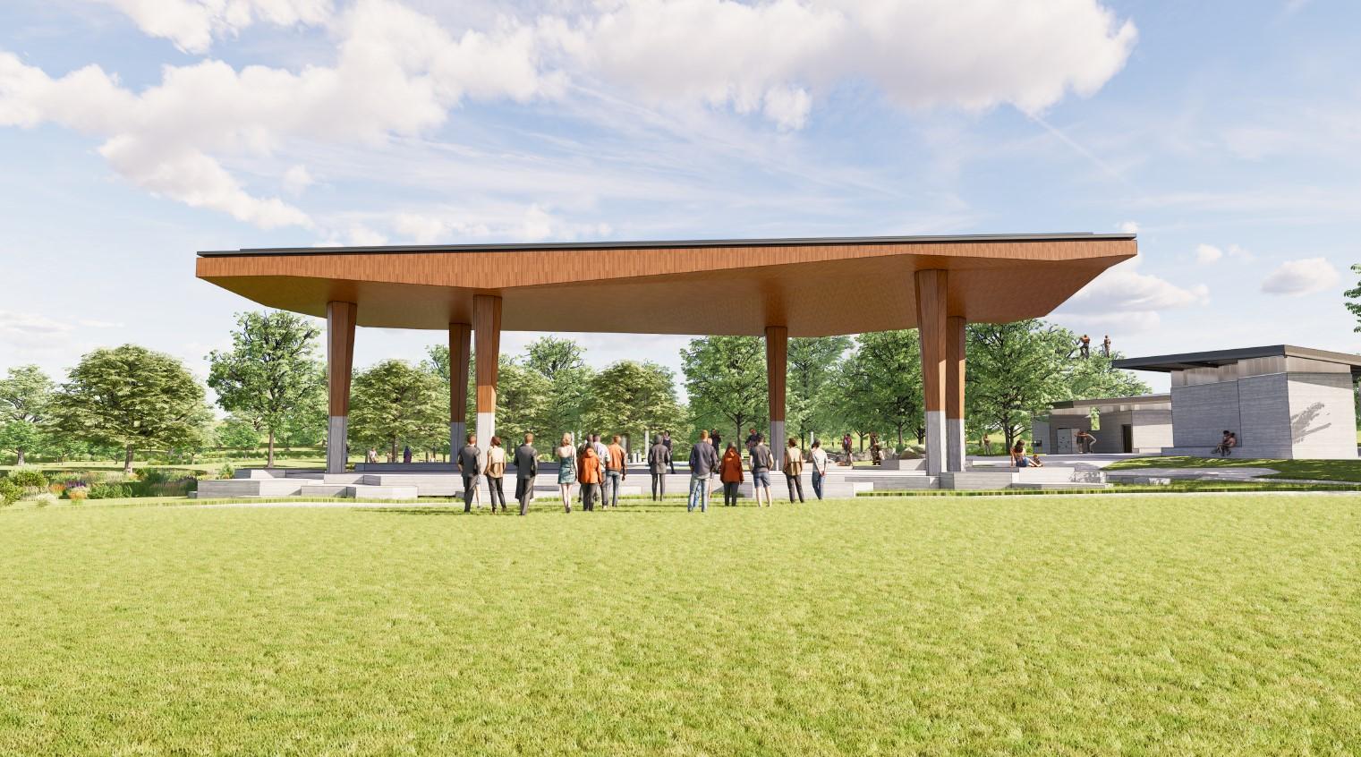 Rendering of future event pavilion at Mill Ridge Park