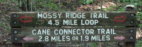 Photo of Mossy Ridge Trail and Cane Connector Trail sign at Warner Park