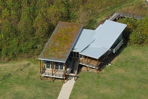 Aerial photo of a roof used as a green space
