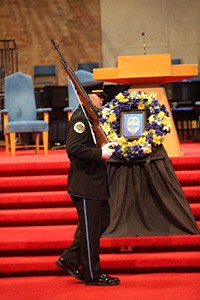 Metro Police rifleman marching at ceremony
