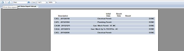 Visual representation of a permit search return in ePermits
