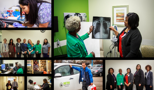 Clinical services photos at Health Department Tuberculosis Elimination Program with staff and director