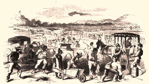 Sepia illustration of a slave era scene