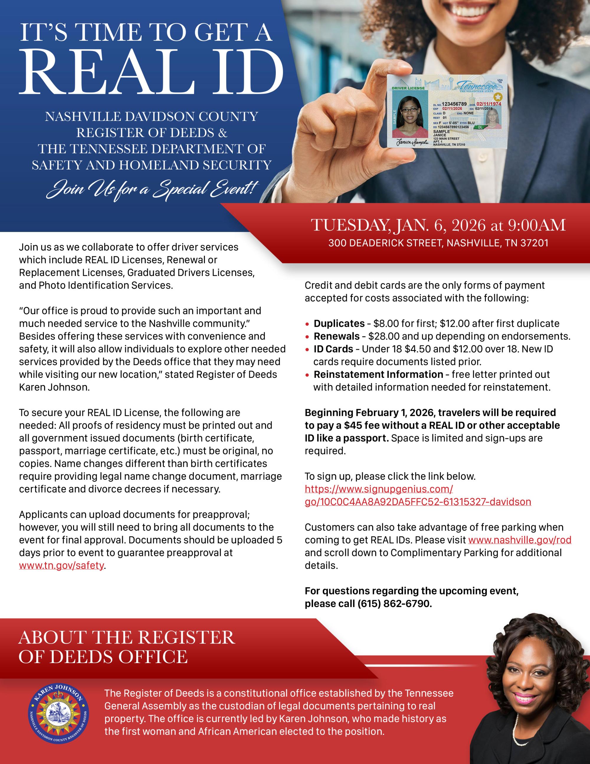 REAL ID Special Event flyer - full transcript available on page