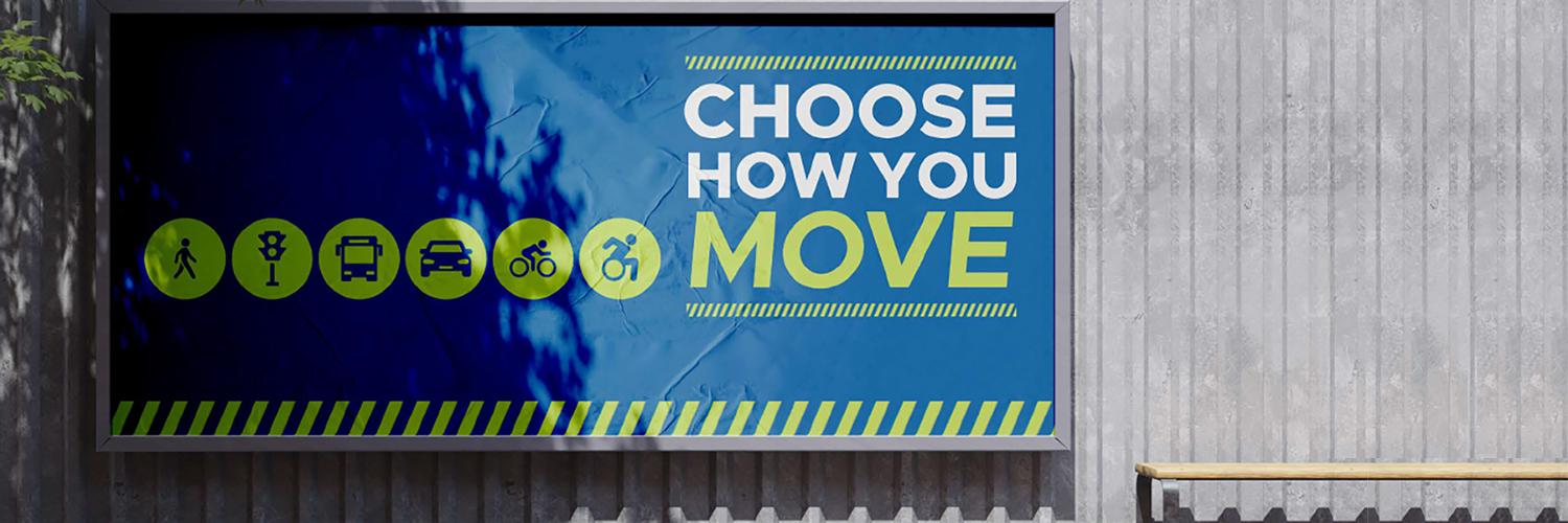 Photo of Choose How You Move Billboard on wall next to bus bench