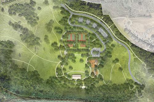 Artist rendering showing overhead view of park master plan