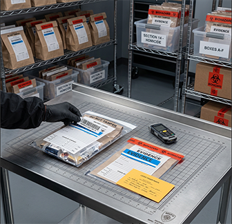 an image of evidence being logged into storage