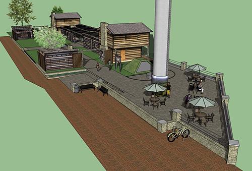 Artist rendering of the 3/4 side view of Fort Nashboro