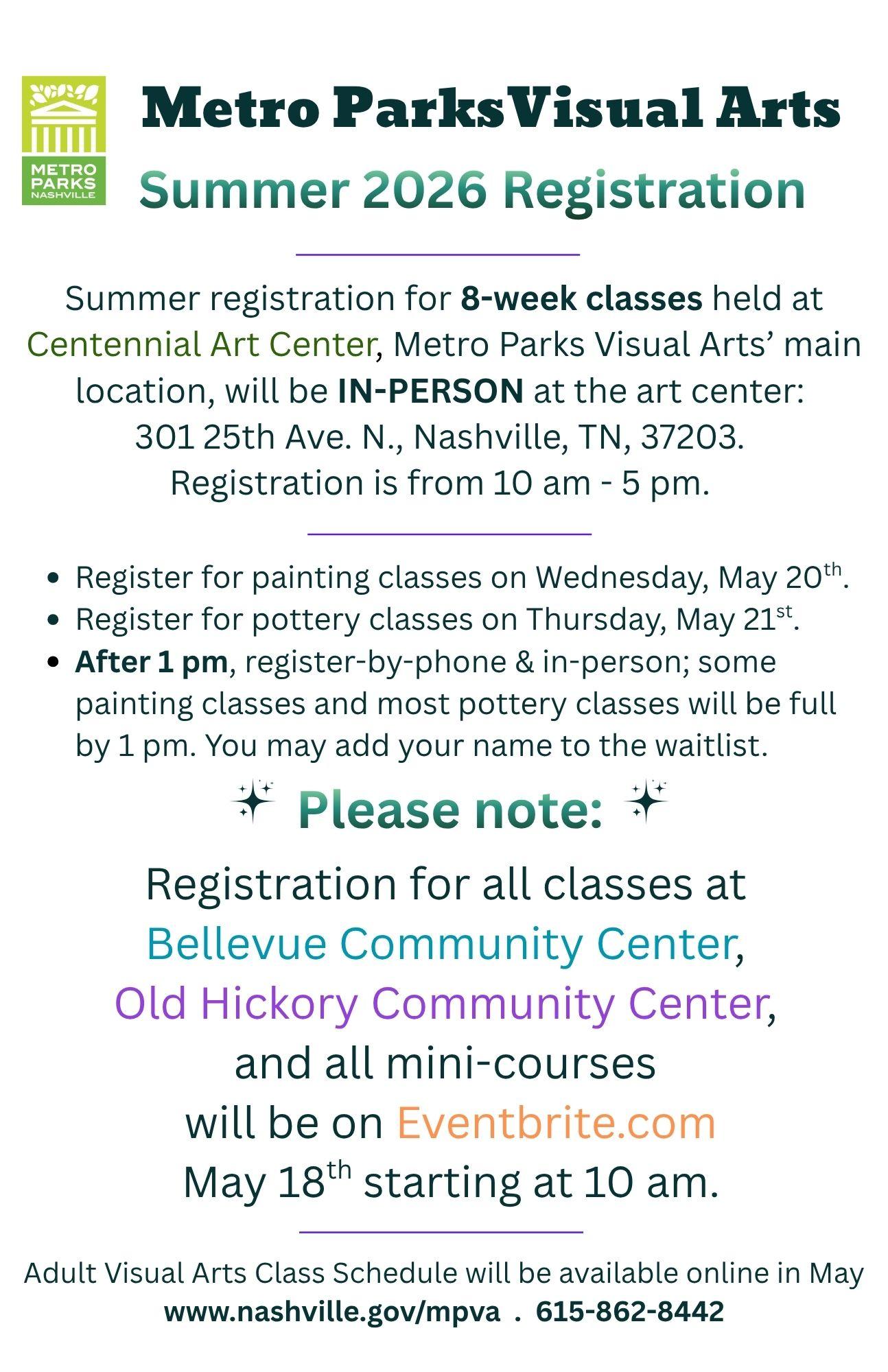 A flyer repeating the information about class registration dates from the text body.