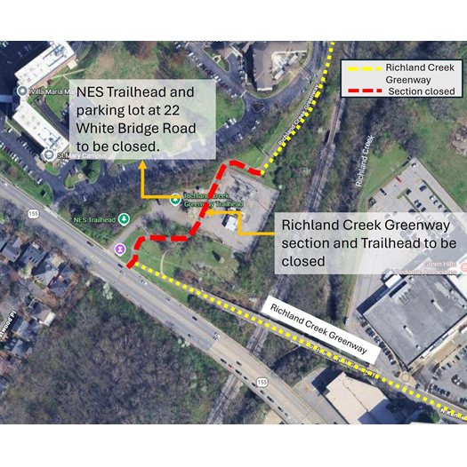 Aerial map showing road closures