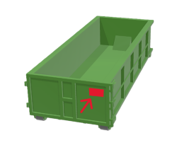 20 cubic yard dumpster showing permit placement at top right corner of the container door. 