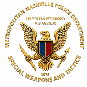 Metropolitan Nashville Police Department Special Weapons and Tactics logo featuring an eagle with shield and gold text on white background.