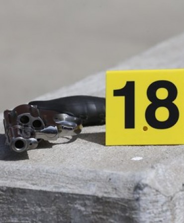 The marking of evidence at a crime scene.