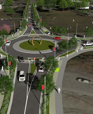 New roundabout on Station Boulevard, which will be a focal point/connection to the existing Gallatin Pike and Old Hickory Boulevard. Serves as an entrance to Madison Square.